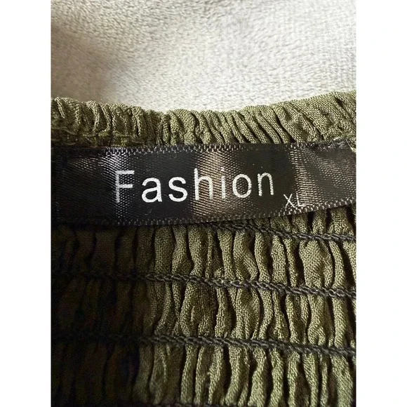 Fashion Olive Green Smocked Long Sleeve Tiered Midi Dress XL Cottagecore - Picture 3 of 3